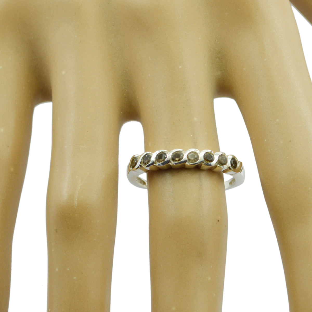 Rookkwarts octa Amerikaanse 925 zilverbruine edelstenen delicate eternity band sieraden Secundaire afbeelding