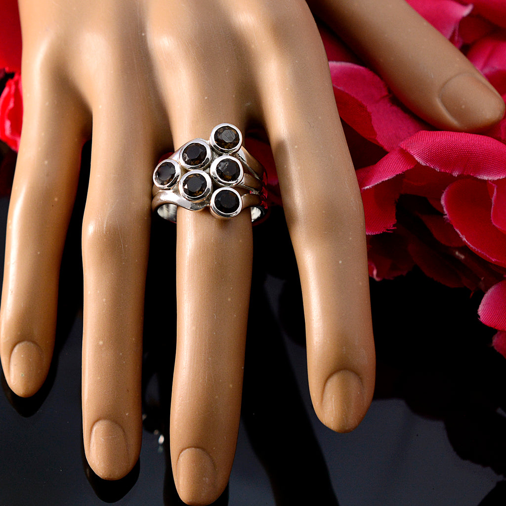 smoky quartz Hexa Spanish 925 Sterling Silver Brown Gemstone Edgy Contemporary Ring Jewelry