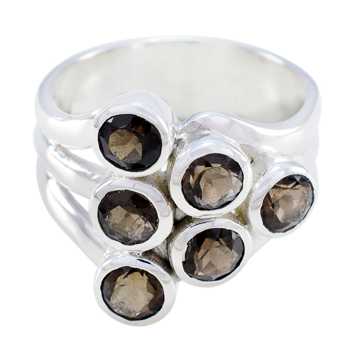 smoky quartz Hexa Spanish 925 Sterling Silver Brown Gemstone Edgy Contemporary Ring Jewelry