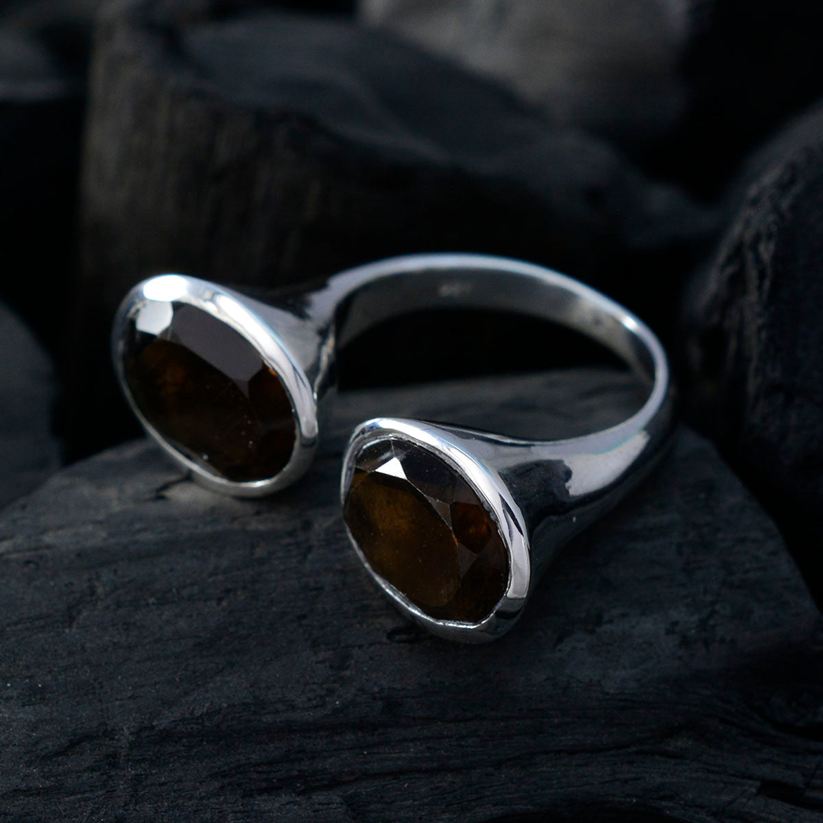 smoky quartz Toi et Moi Egyptian 925 Sterling Silver Brown Gems Eye catching Modern Ring Jewellery