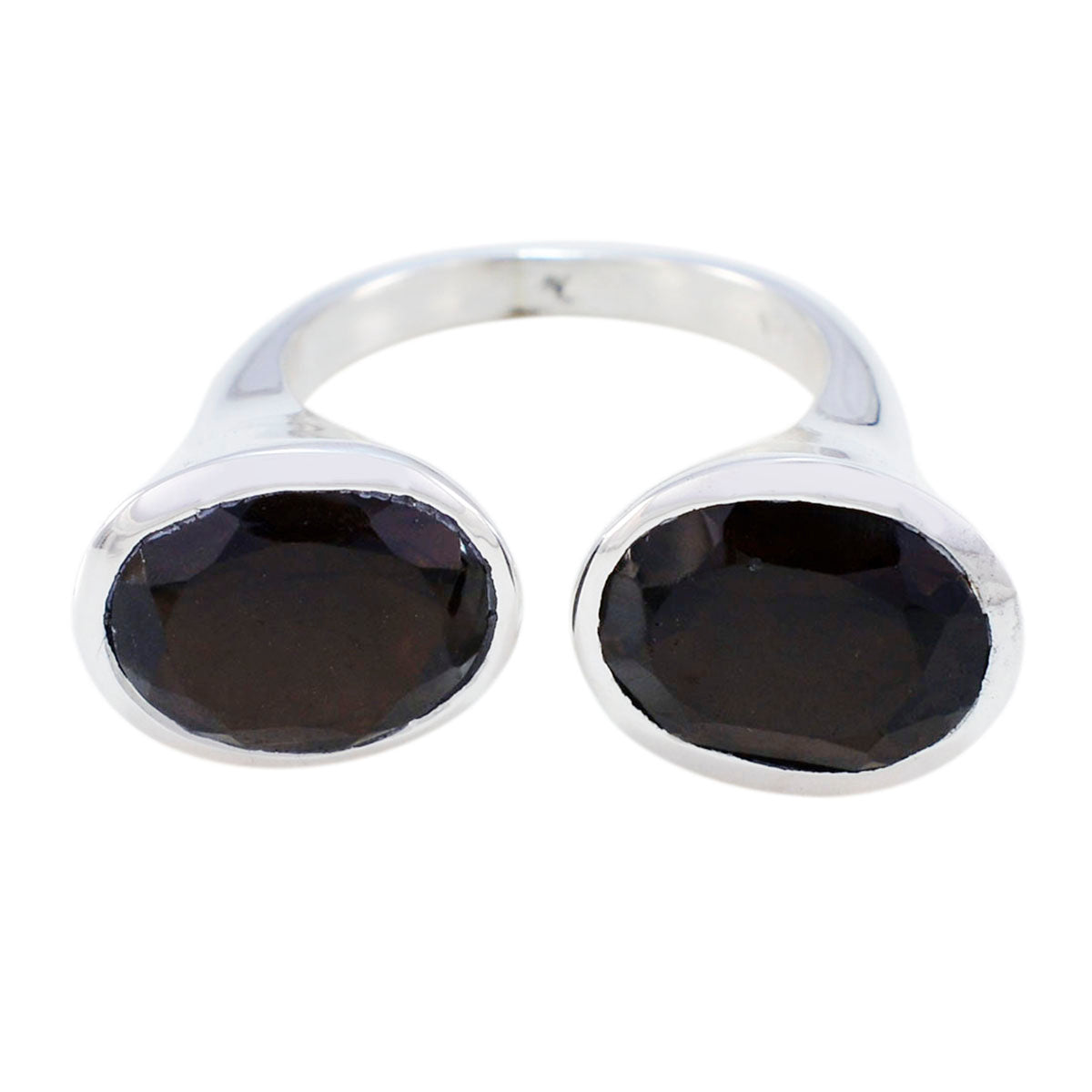 Rauchquarz Toi et Moi Ägyptischer 925 Sterling Silber Braune Edelsteine Auffälliger moderner Ringschmuck メイン画像