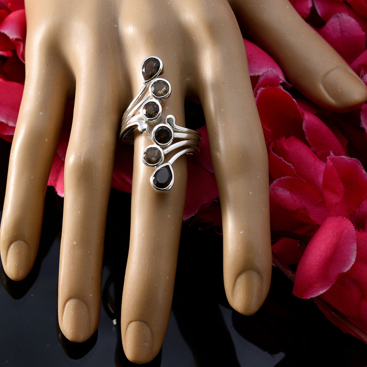 Smoky Quartz Hexa African 925 Silver Brown Gemstone Versatile Abstract Ring Jewellery