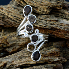 Smoky Quartz Hexa African 925 Silver Brown Gemstone Versatile Abstract Ring Jewellery