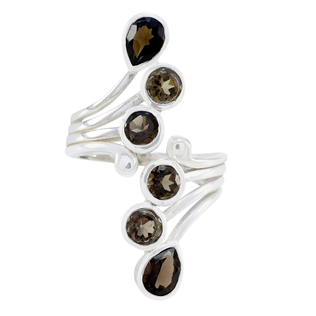 Smoky Quartz Hexa African 925 Silver Brown Gemstone Versatile Abstract Ring Jewellery