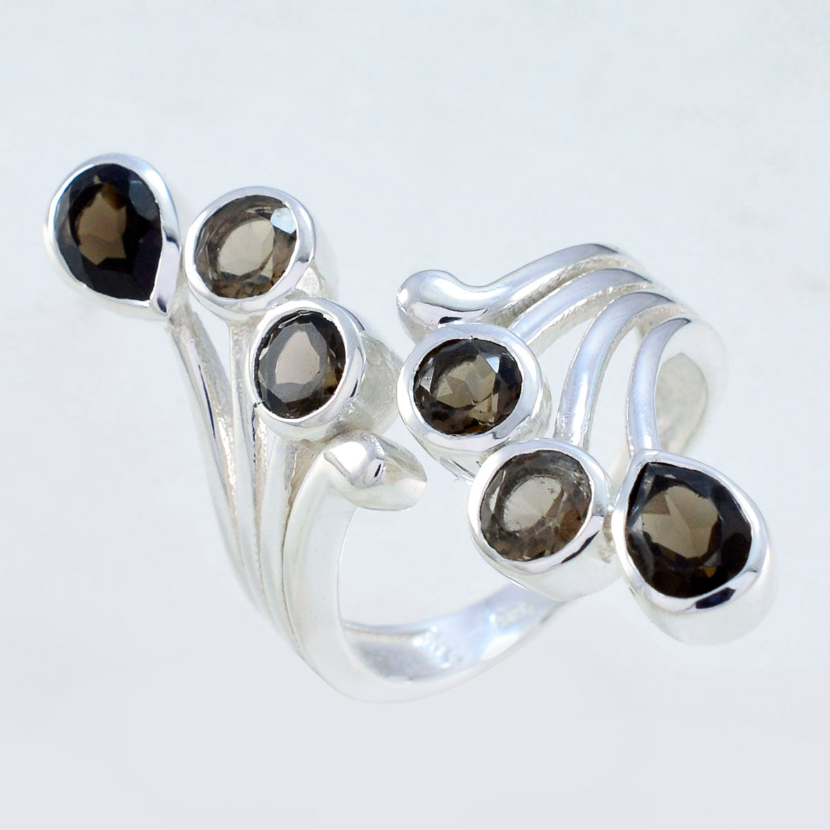 Smoky Quartz Hexa African 925 Silver Brown Gemstone Versatile Abstract Ring Jewellery