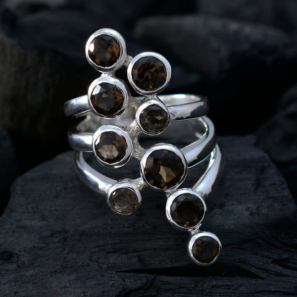 smoky quartz Navratna Spanish 92.5 Silver Brown Gemstones Statement Armor Ring Jewellery