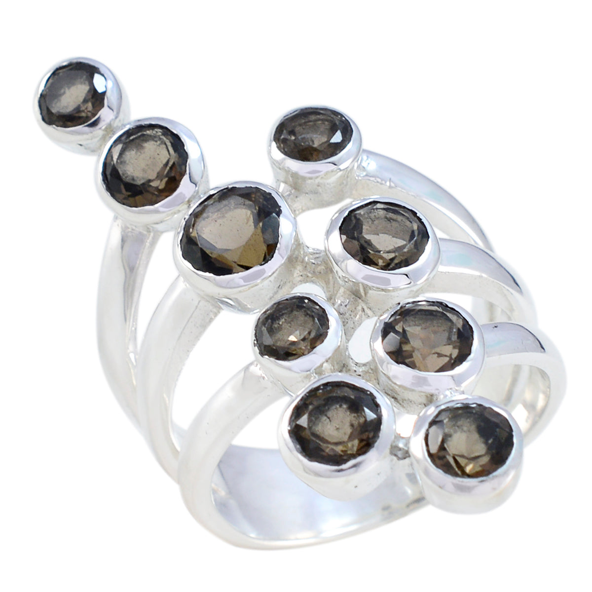 smoky quartz Navratna Spanish 92.5 Silver Brown Gemstones Statement Armor Ring Jewellery Huvudsaklig produktbild
