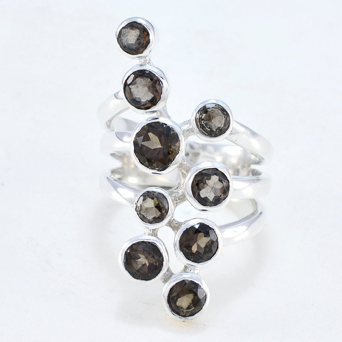 smoky quartz Navratna Spanish 92.5 Silver Brown Gemstones Statement Armor Ring Jewellery