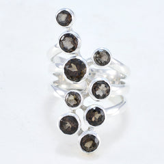 smoky quartz Navratna Spanish 92.5 Silver Brown Gemstones Statement Armor Ring Jewellery