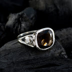 smoky quartz Solitaire French 925 Sterling Silver Brown Gemstones Minimal Luxurious Ring Jewellery