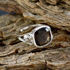 smoky quartz Solitaire French 925 Sterling Silver Brown Gemstones Minimal Luxurious Ring Jewellery