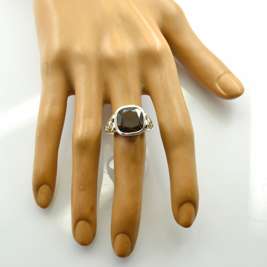 smoky quartz Solitaire French 925 Sterling Silver Brown Gemstones Minimal Luxurious Ring Jewellery