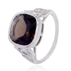 smoky quartz Solitaire French 925 Sterling Silver Brown Gemstones Minimal Luxurious Ring Jewellery