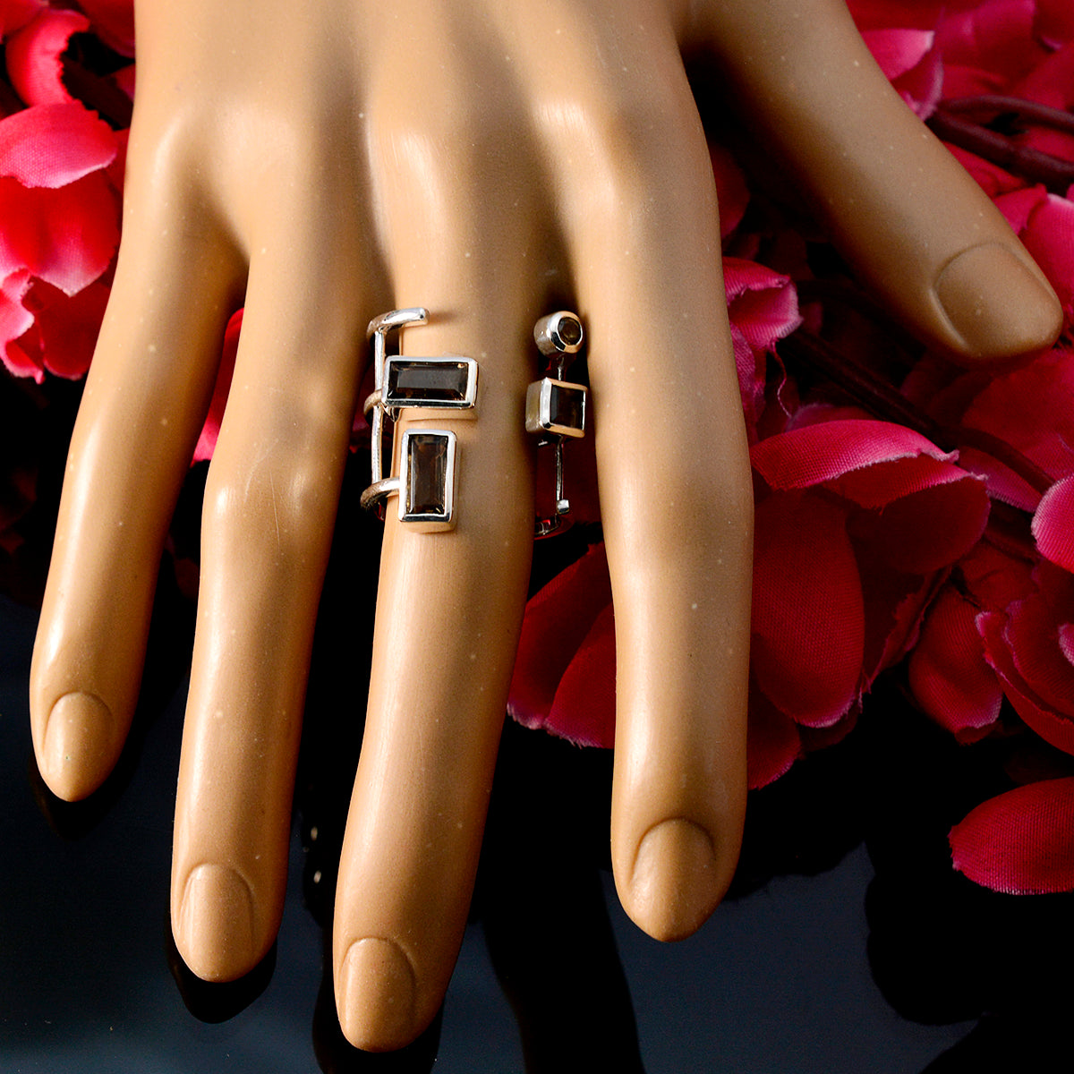 smoky quartz quarter Egyptian 92.5 Silver Brown Gemstone Mid weight Signet Ring Jewellery