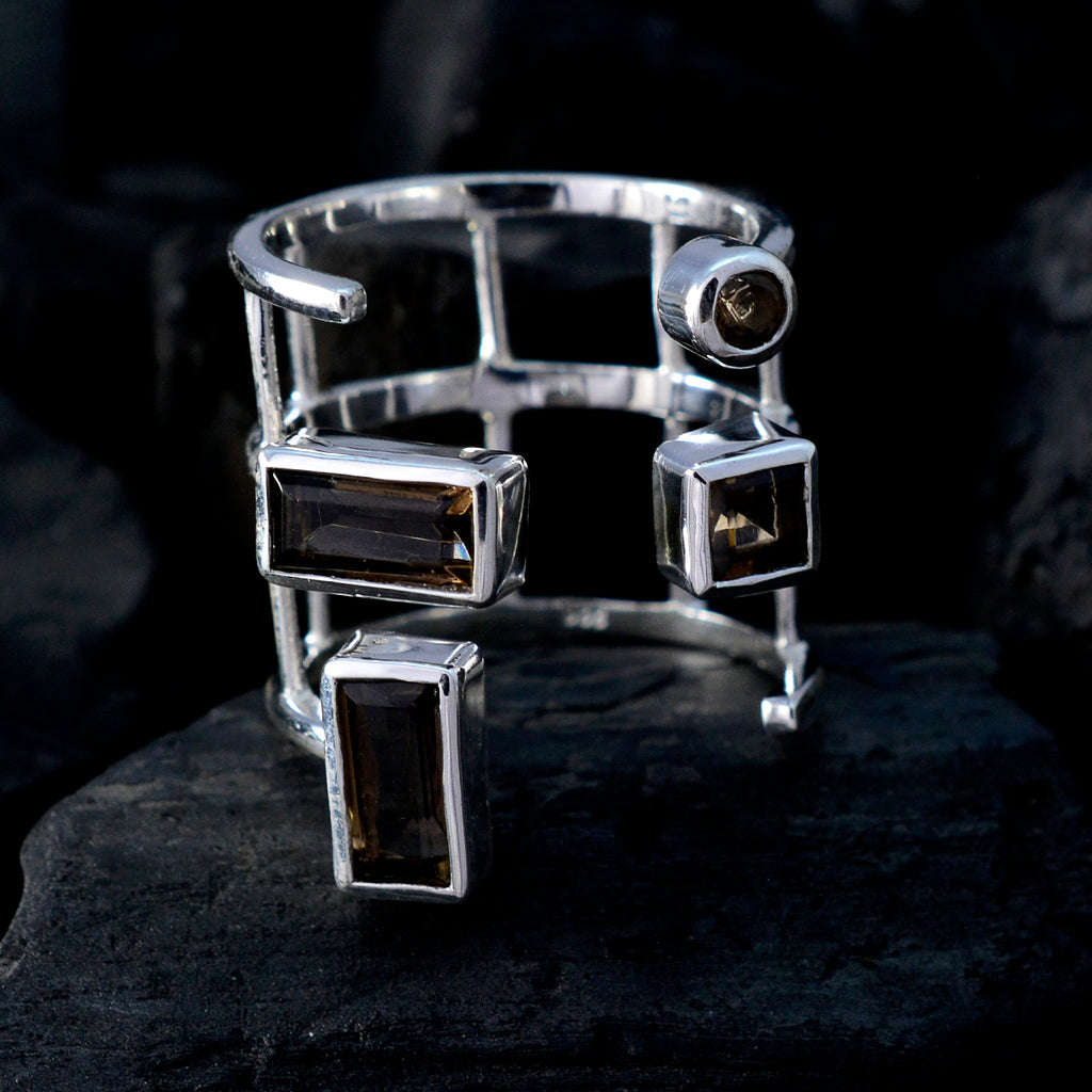 smoky quartz quarter Egyptian 92.5 Silver Brown Gemstone Mid weight Signet Ring Jewellery