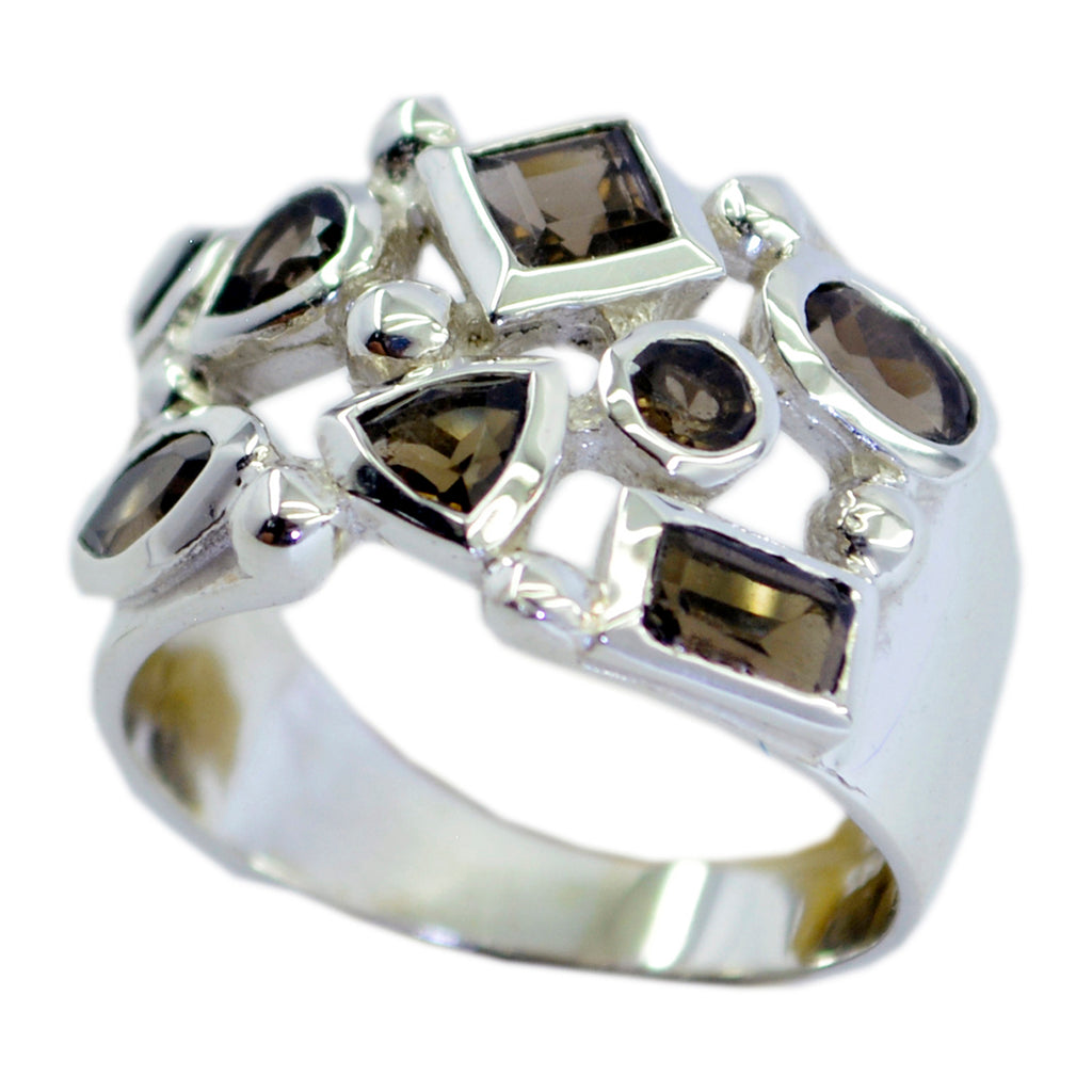 smoky quartz multiple German 925 Silver Brown Gemstone Eye catching Abstract Ring Jewelry