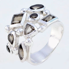 smoky quartz multiple German 925 Silver Brown Gemstone Eye catching Abstract Ring Jewelry