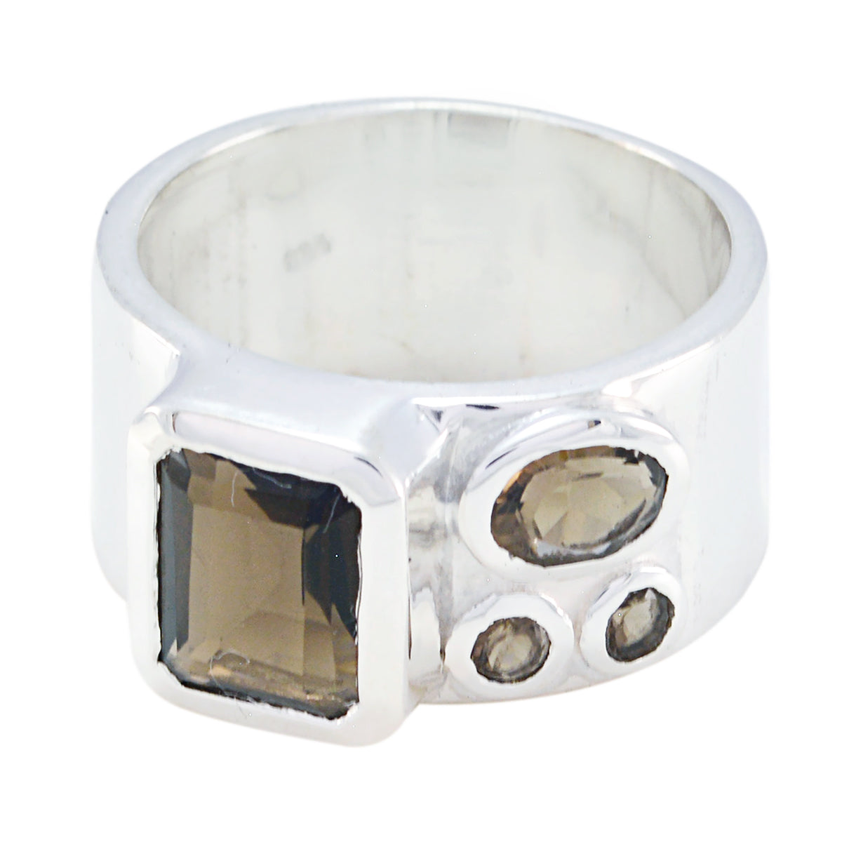 smoky quartz quarter African Sterling Silver Brown Gemstones Versatile Abstract Band Jewellery Image principale du produit