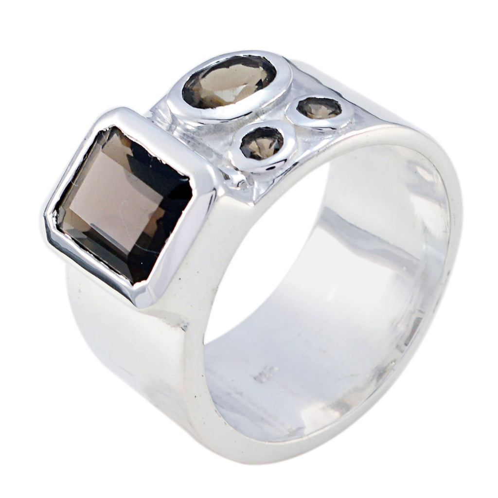 smoky quartz quarter African Sterling Silver Brown Gemstones Versatile Abstract Band Jewellery