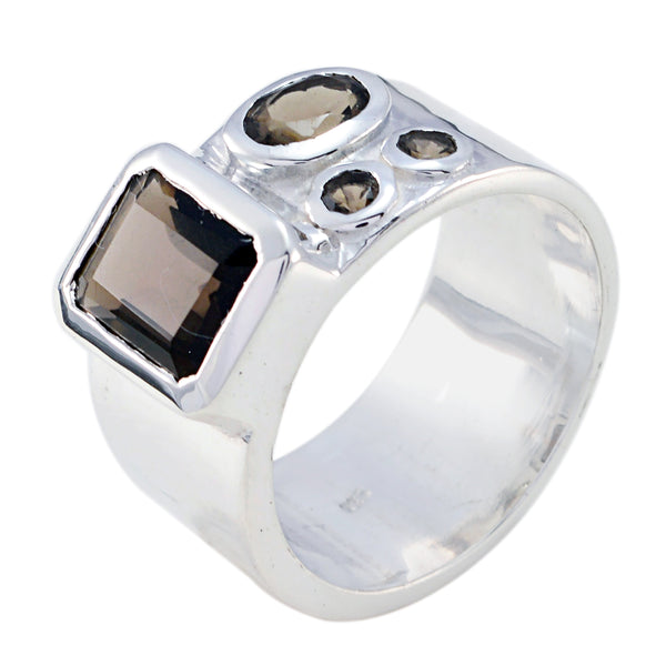 smoky quartz quarter African Sterling Silver Brown Gemstones Versatile Abstract Band Jewellery