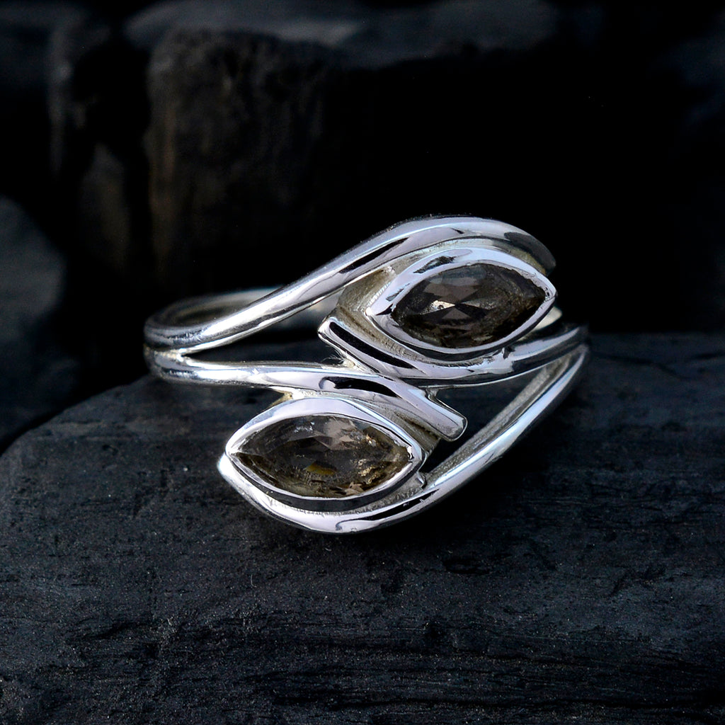 smoky quartz Toi et Moi African Sterling Silver Brown Gemstones Slim Cultural Ring Jewelry