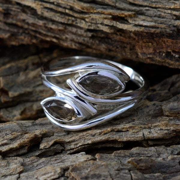 smoky quartz Toi et Moi African Sterling Silver Brown Gemstones Slim Cultural Ring Jewelry