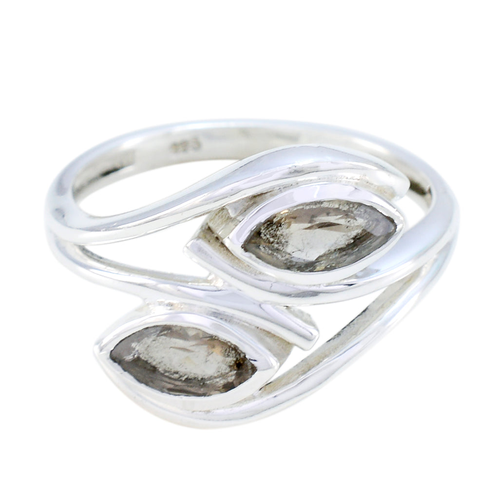 smoky quartz Toi et Moi African Sterling Silver Brown Gemstones Slim Cultural Ring Jewelry