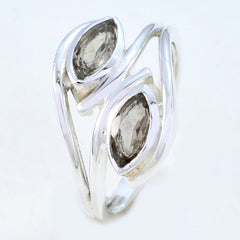 smoky quartz Toi et Moi African Sterling Silver Brown Gemstones Slim Cultural Ring Jewelry