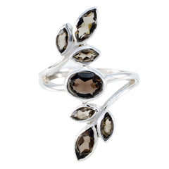 smoky quartz Hepta French 92.5 Silver Brown Gemstone Classic Leafy Ring Jewellery