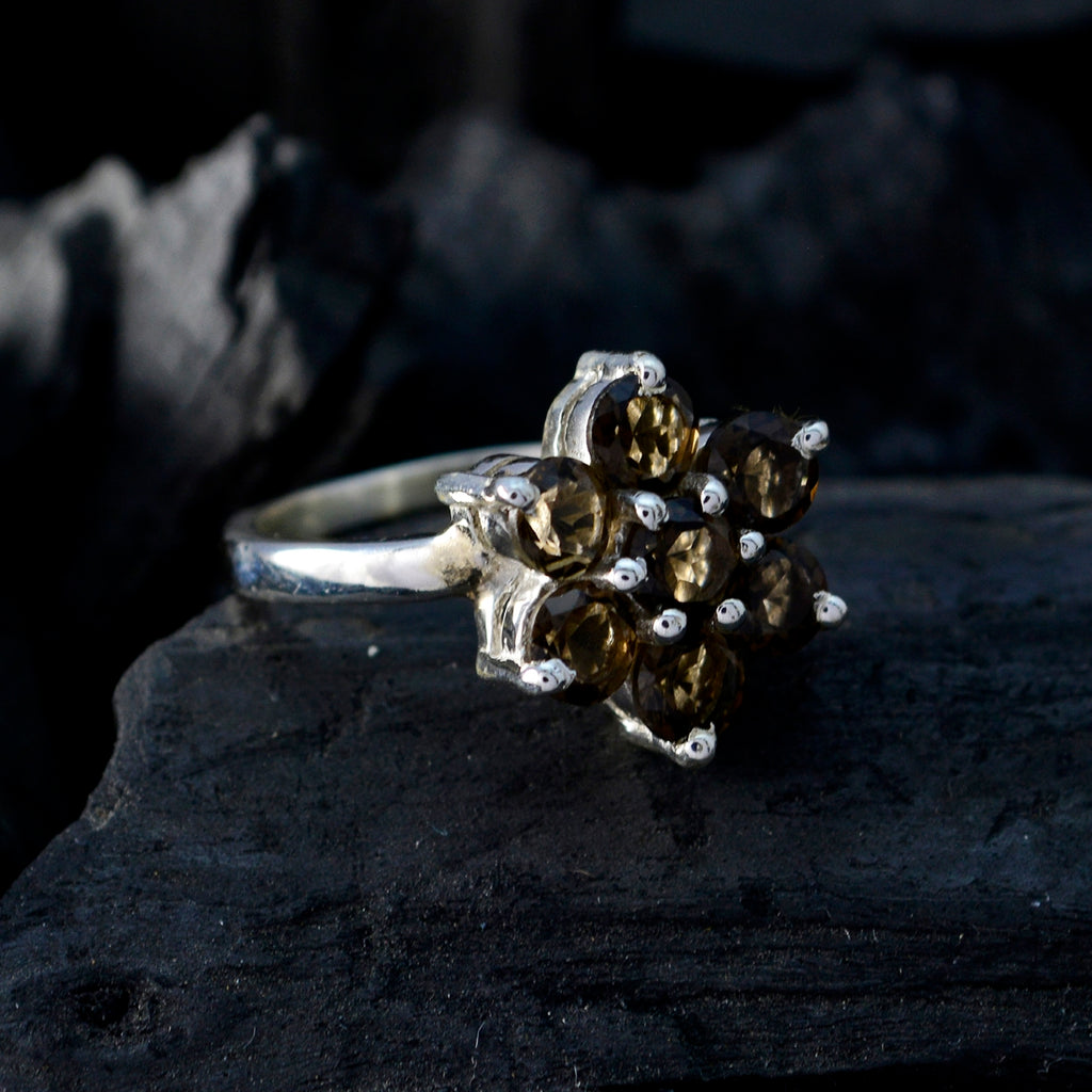 smoky quartz Hepta German Sterling Silver Brown Gems Minimal Floral Ring Jewellery