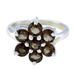 smoky quartz Hepta German Sterling Silver Brown Gems Minimal Floral Ring Jewellery