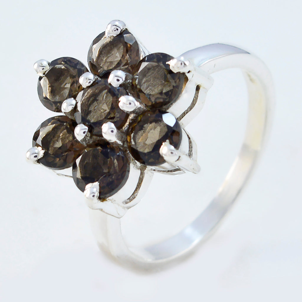 smoky quartz Hepta German Sterling Silver Brown Gems Minimal Floral Ring Jewellery