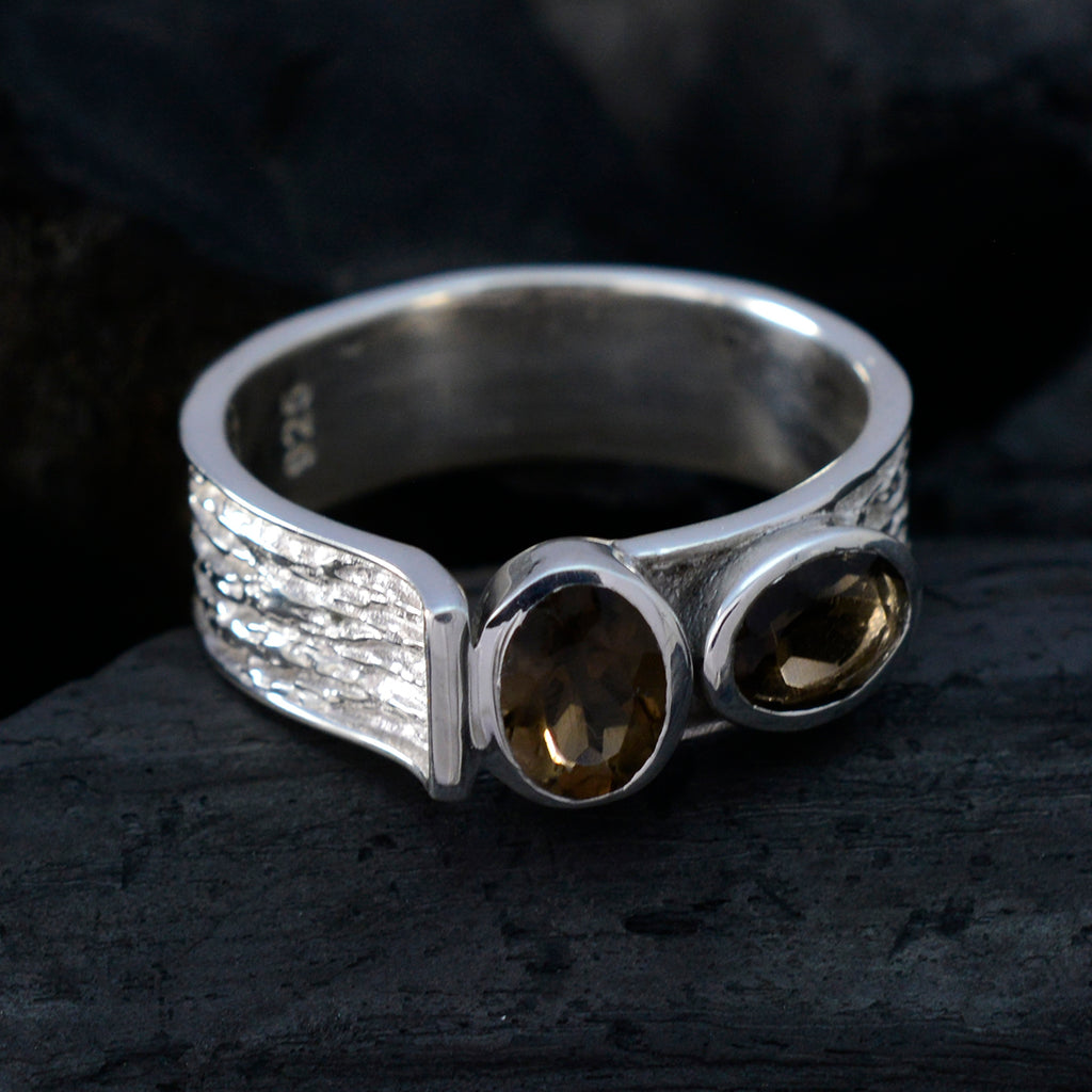 smoky quartz Toi et Moi African 92.5 Silver Brown Gemstones Tiny Feminine Ring Jewellery