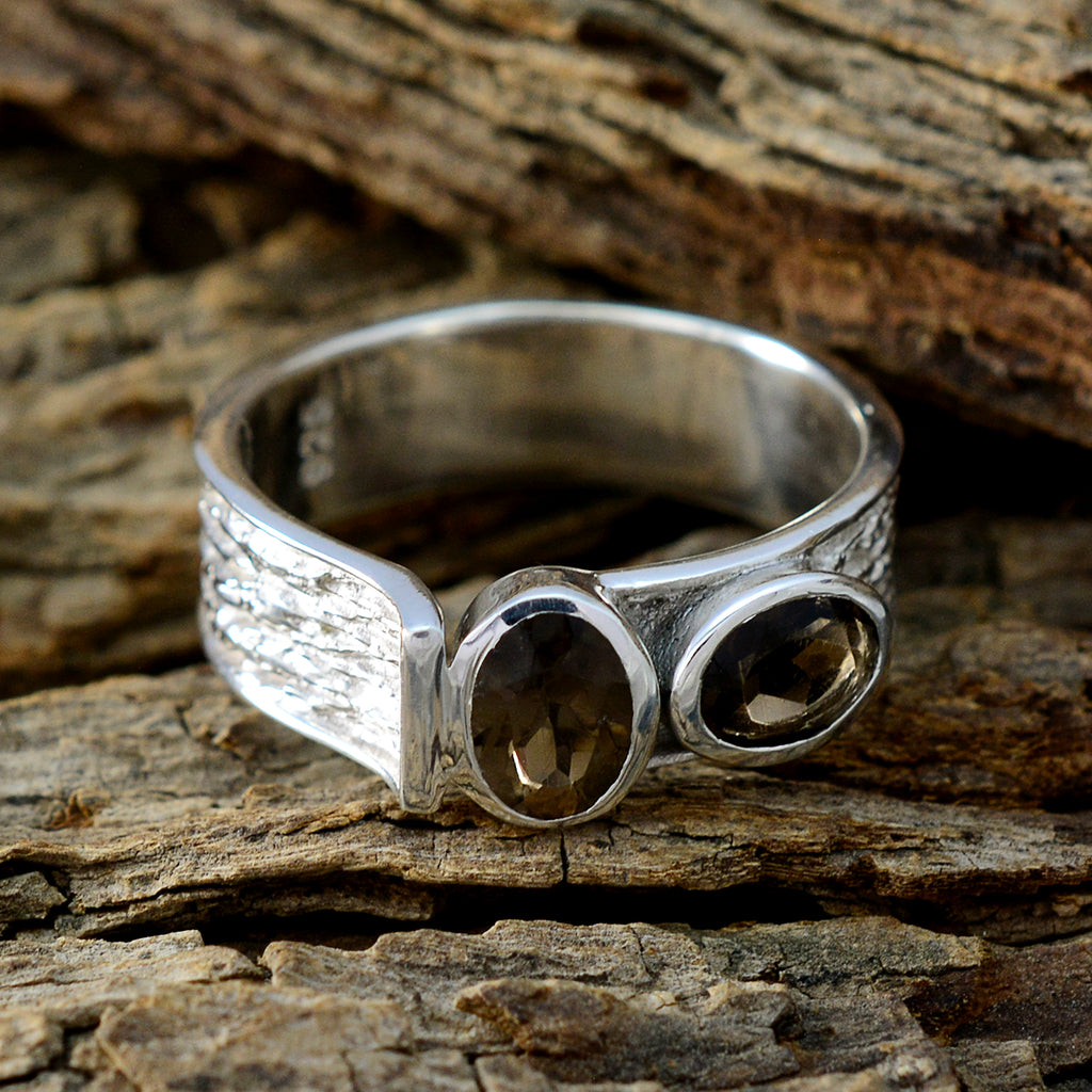 smoky quartz Toi et Moi African 92.5 Silver Brown Gemstones Tiny Feminine Ring Jewellery