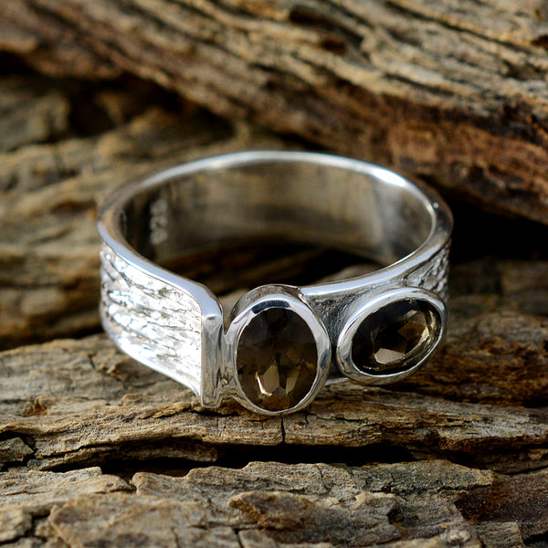 smoky quartz Toi et Moi African 92.5 Silver Brown Gemstones Tiny Feminine Ring Jewellery