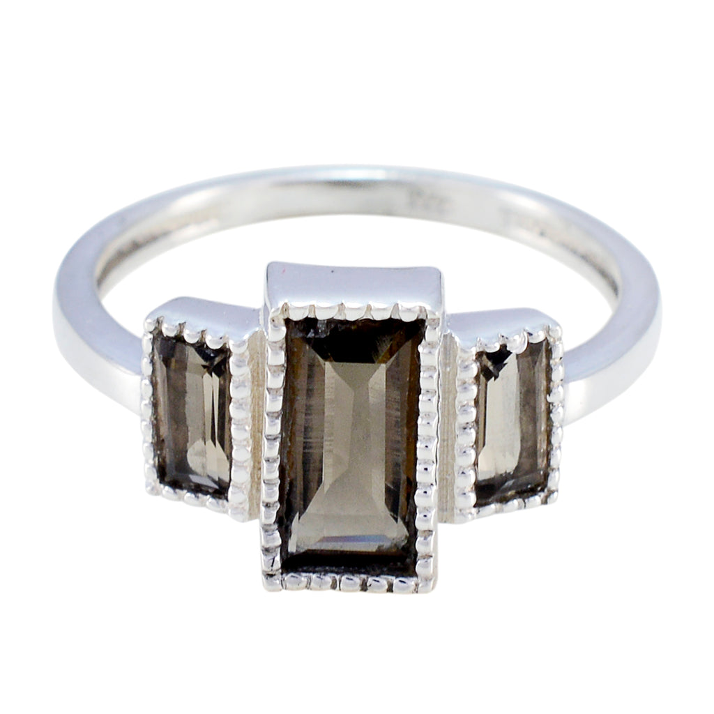 smoky quartz Trilogy Korean Sterling Silver Brown Gems Whisper thin Artisan Ring Jewelry