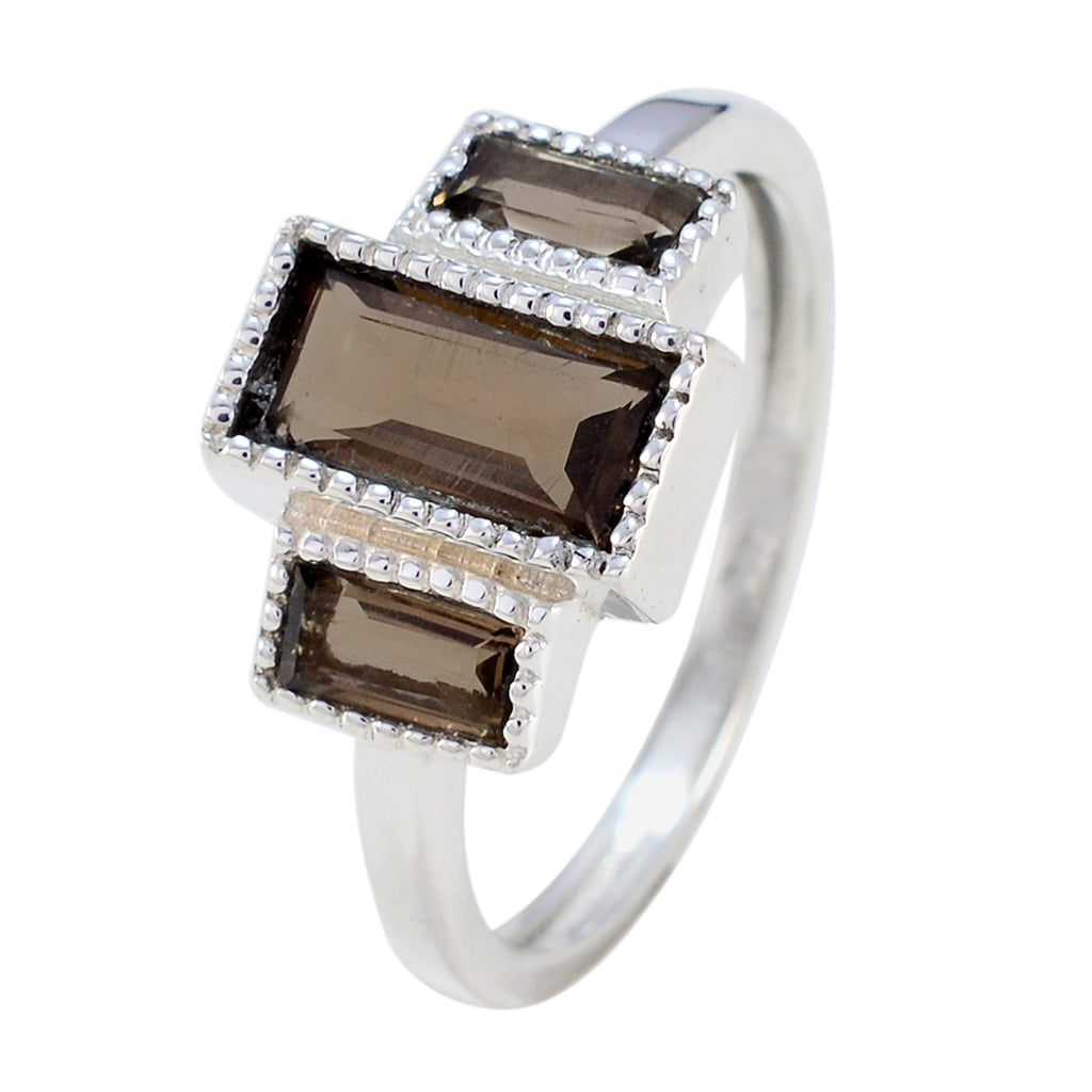 smoky quartz Trilogy Korean Sterling Silver Brown Gems Whisper thin Artisan Ring Jewelry