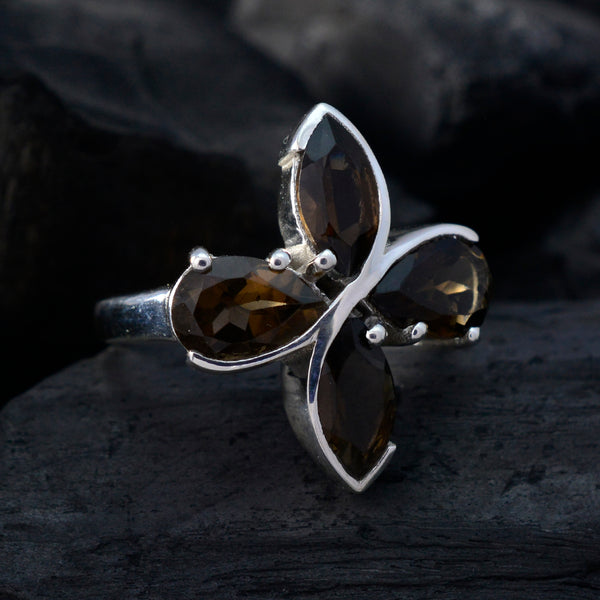 smoky quartz quarter German 925 Sterling Silver Brown Gemstones Minimal Floral Ring Jewelry