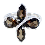 smoky quartz quarter German 925 Sterling Silver Brown Gemstones Minimal Floral Ring Jewelry