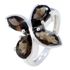 smoky quartz quarter German 925 Sterling Silver Brown Gemstones Minimal Floral Ring Jewelry