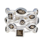 Smoky Quartz multiple Russian Silver Brown Gemstone Eye catching Abstract Ring Jewelry