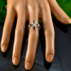 Smoky Quartz quarter Korean Silver Brown Gems Dainty Floral Ring Jewellery