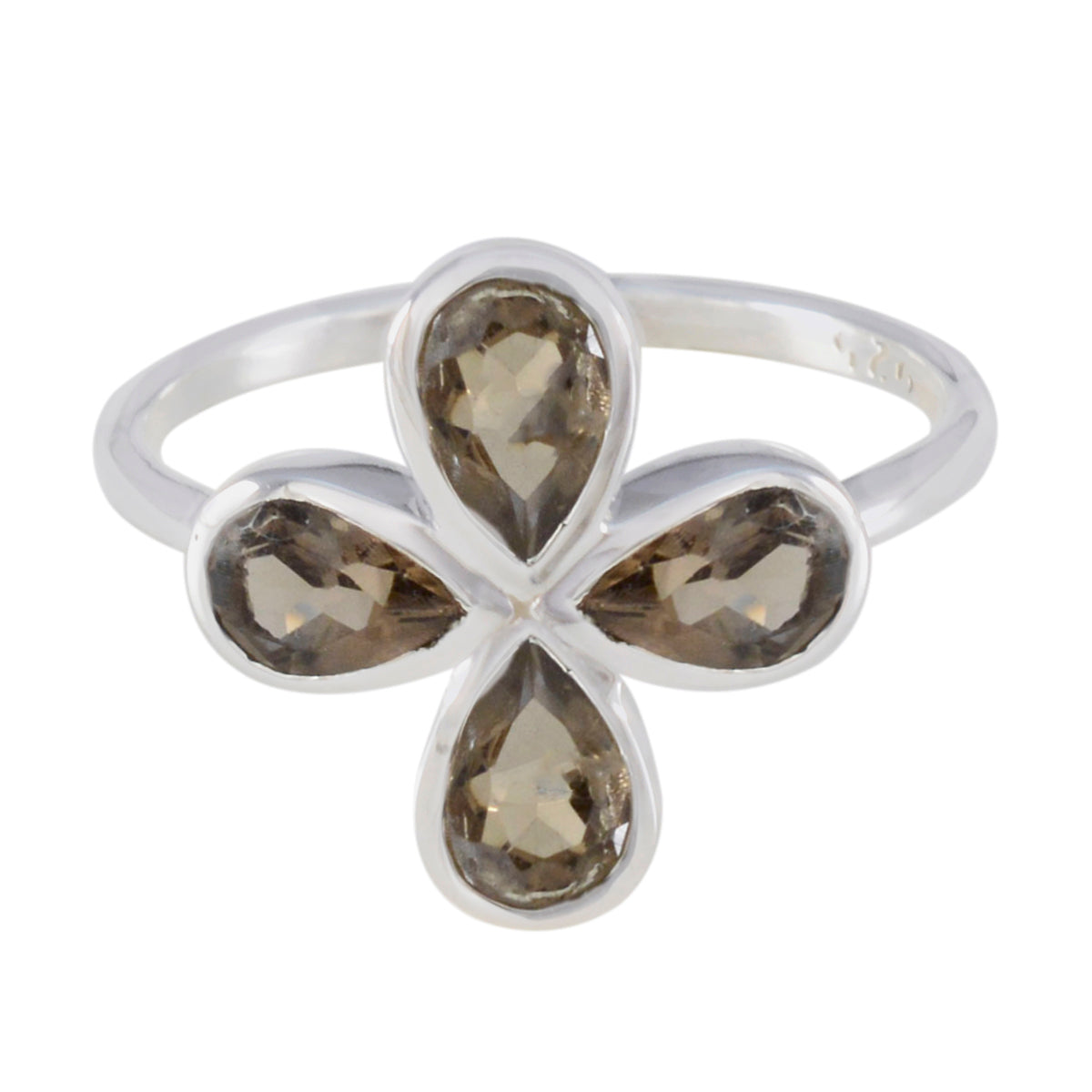 Smoky Quartz quarter Korean Silver Brown Gems Dainty Floral Ring Jewellery