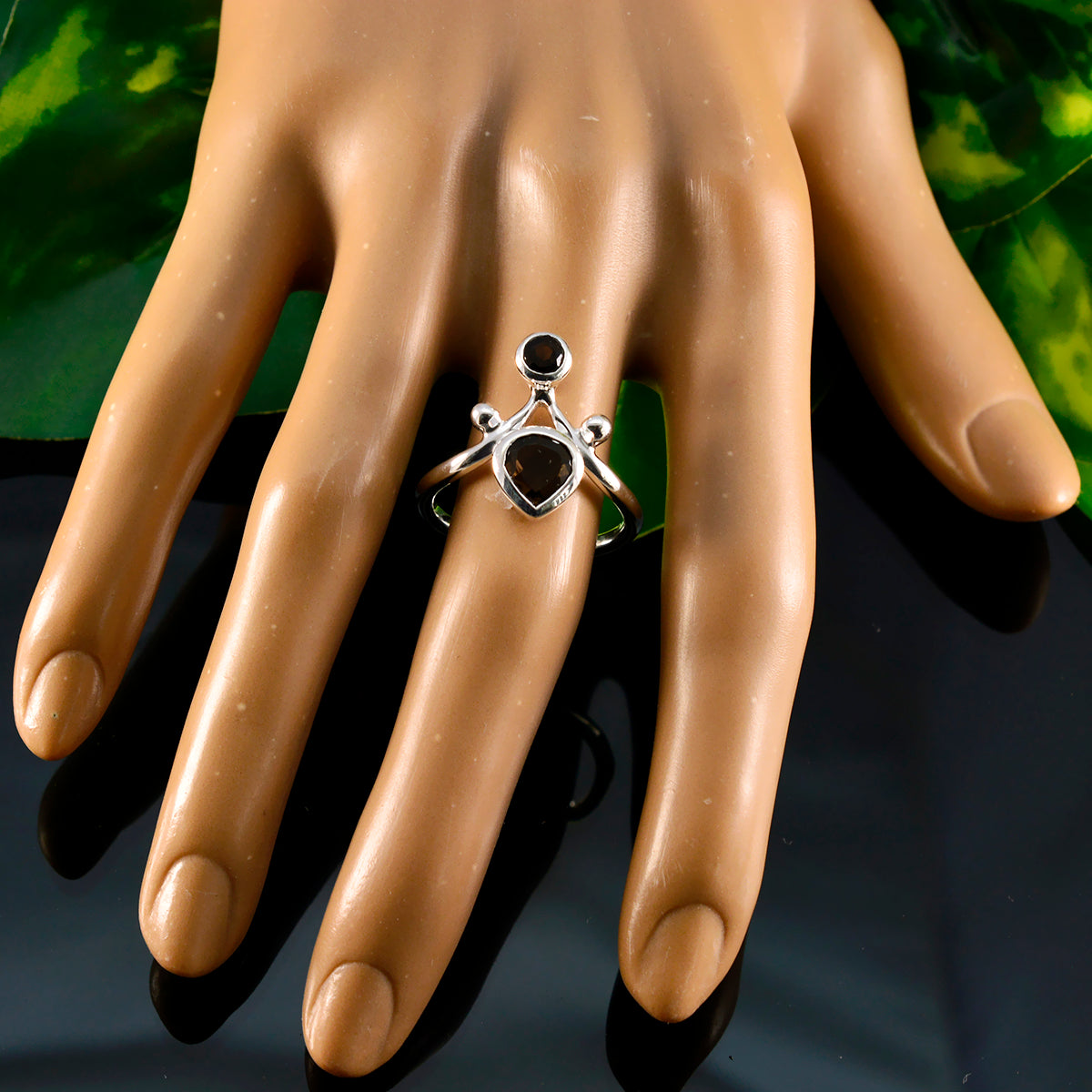 Smoky Quartz Toi et Moi African Sterling Silver Brown Gemstone Tiny Modern Ring Jewellery