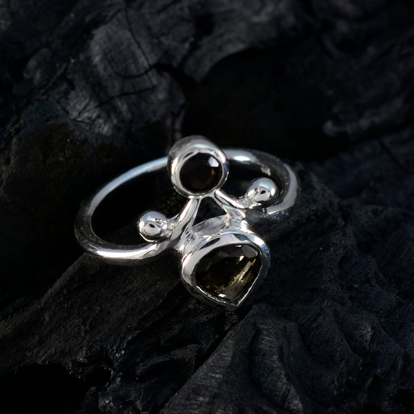 Smoky Quartz Toi et Moi African Sterling Silver Brown Gemstone Tiny Modern Ring Jewellery