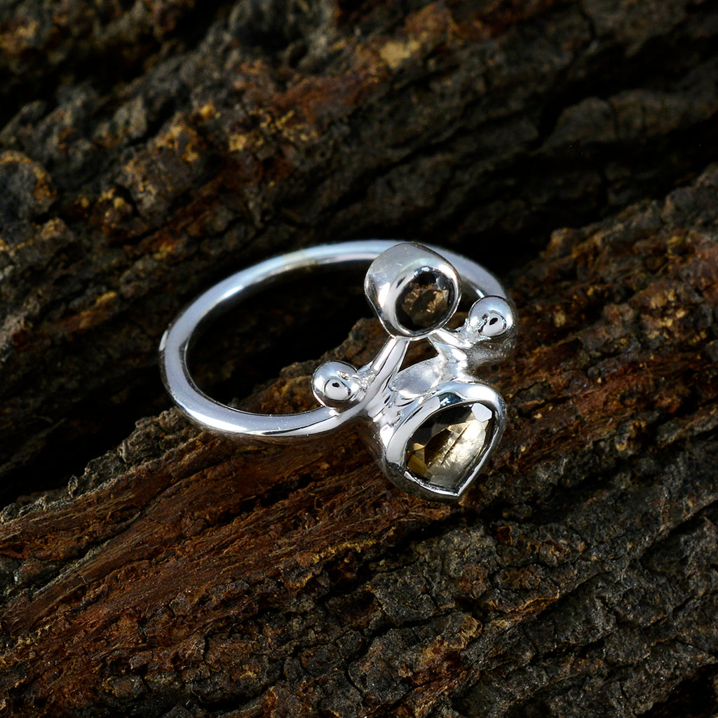 Smoky Quartz Toi et Moi African Sterling Silver Brown Gemstone Tiny Modern Ring Jewellery