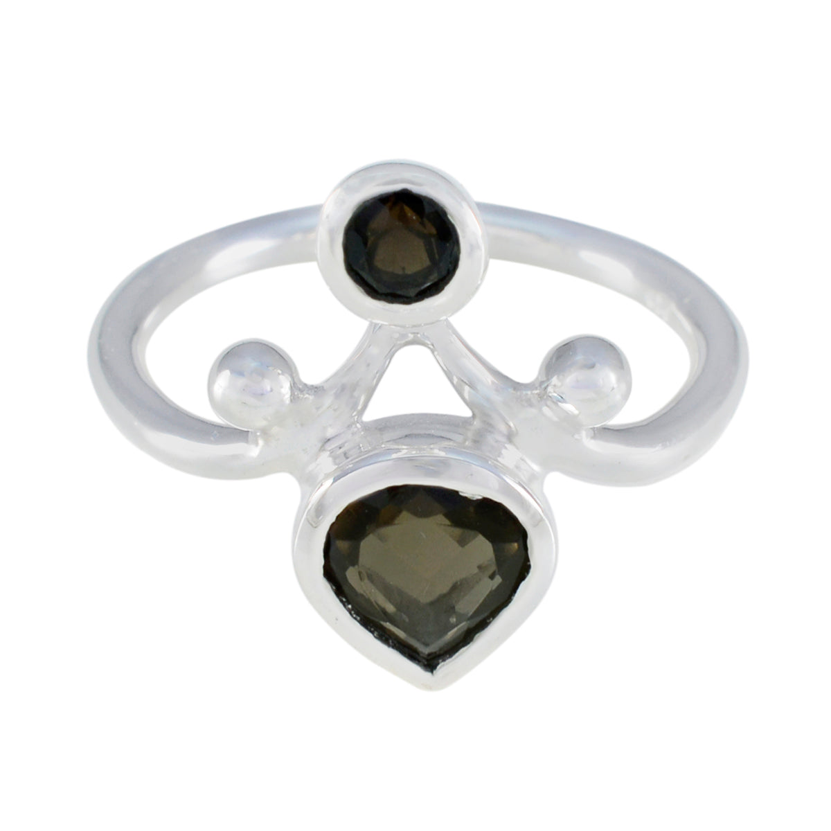Smoky Quartz Toi et Moi African Sterling Silver Brown Gemstone Tiny Modern Ring Jewellery