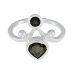 Smoky Quartz Toi et Moi African Sterling Silver Brown Gemstone Tiny Modern Ring Jewellery