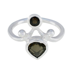 Smoky Quartz Toi et Moi African Sterling Silver Brown Gemstone Tiny Modern Ring Jewellery