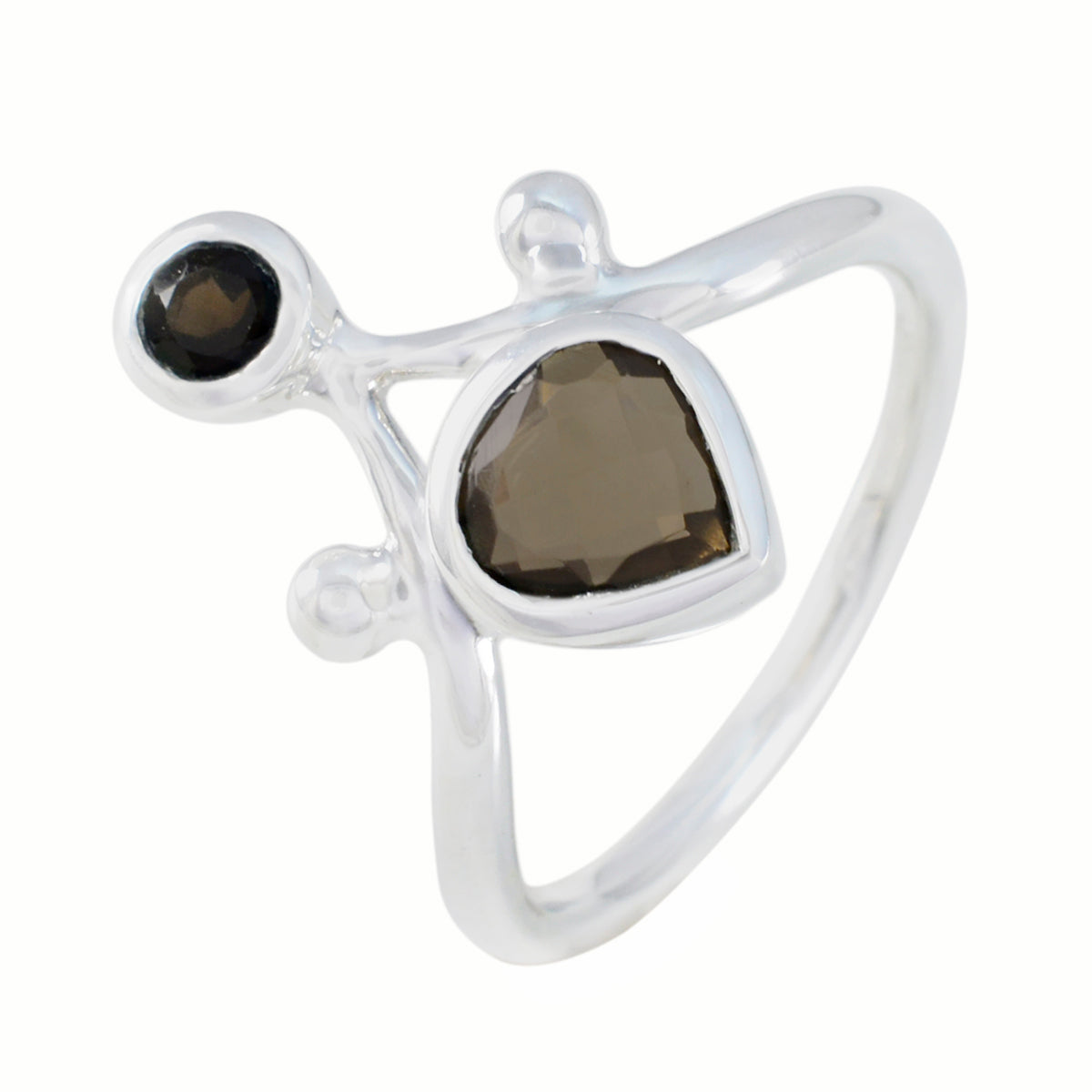 Smoky Quartz Toi et Moi African Sterling Silver Brown Gemstone Tiny Modern Ring Jewellery